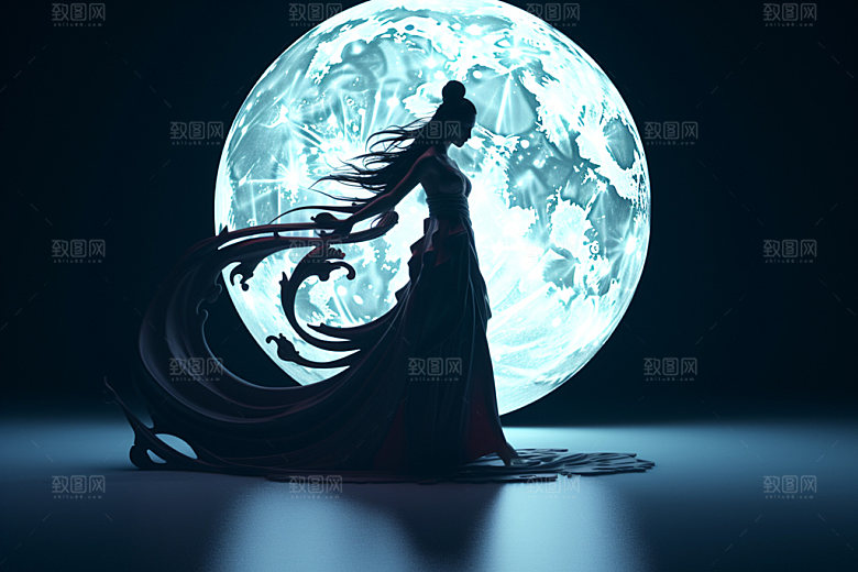 中秋人物剪影灯光艺术素材