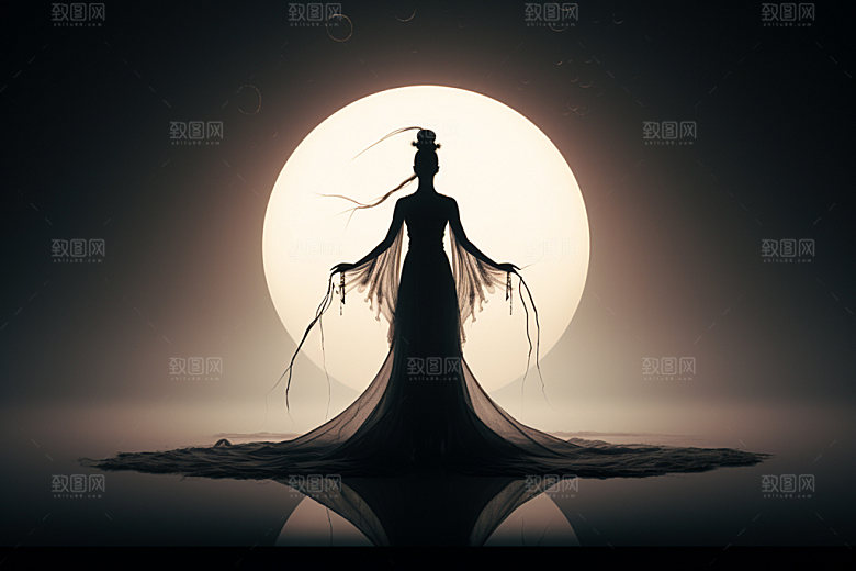 中秋人物剪影团圆月亮剪影素材