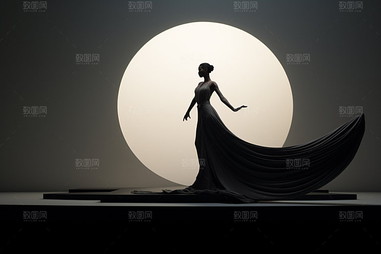 中秋人物剪影团圆灯光素材