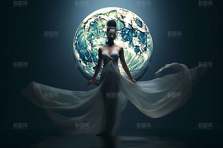 中秋人物剪影月亮剪影艺术素材