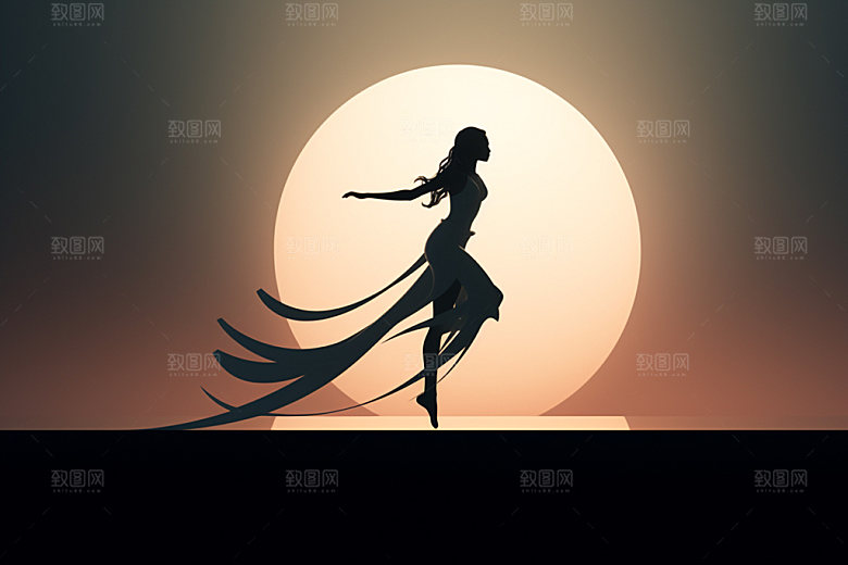 中秋人物剪影月亮剪影逆光素材