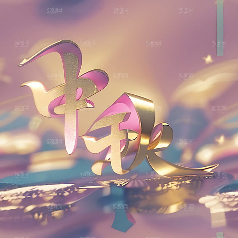 中秋月圆立体字氛围艺术字