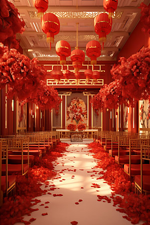中式婚礼婚礼布置场景设计效果图