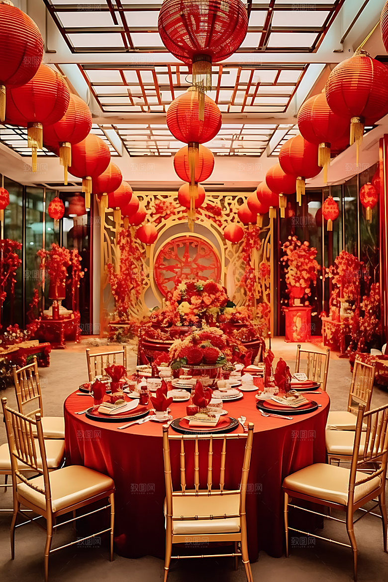 中式婚礼喜庆酒店婚礼效果图