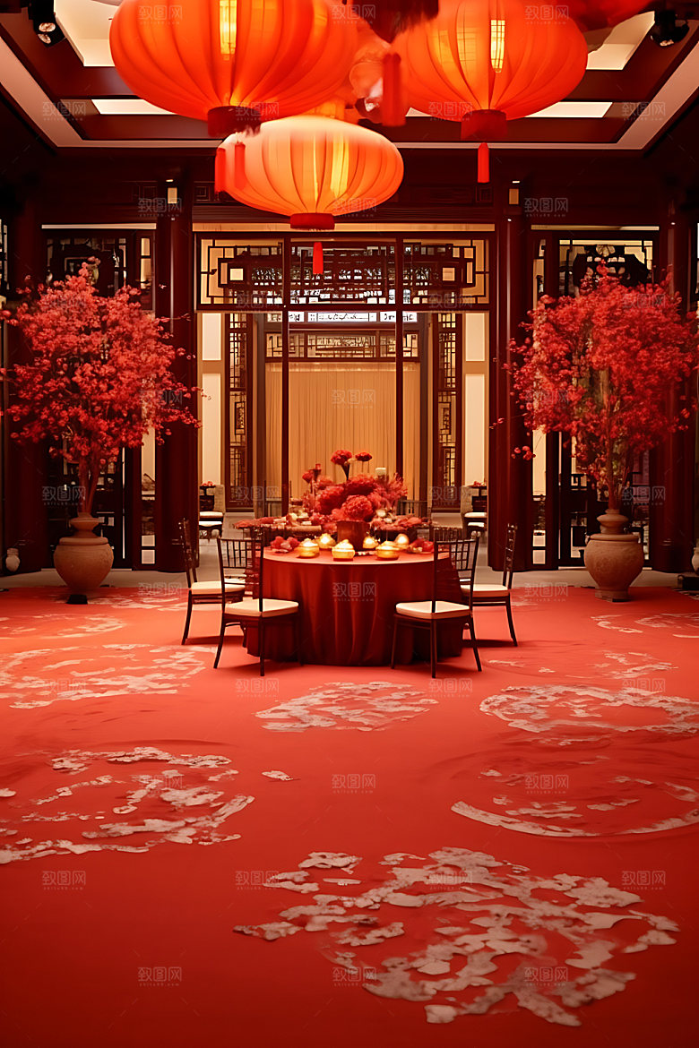 中式婚礼婚礼布置酒店婚礼效果图