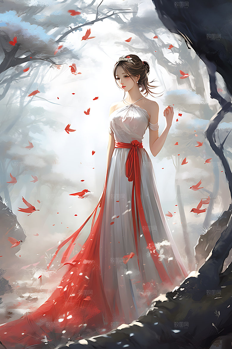 汉服美女唯美古风插画