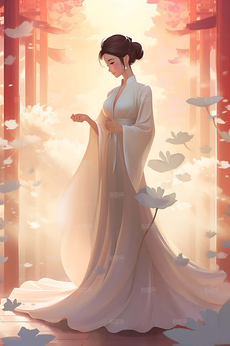 汉服美女唯美传统插画