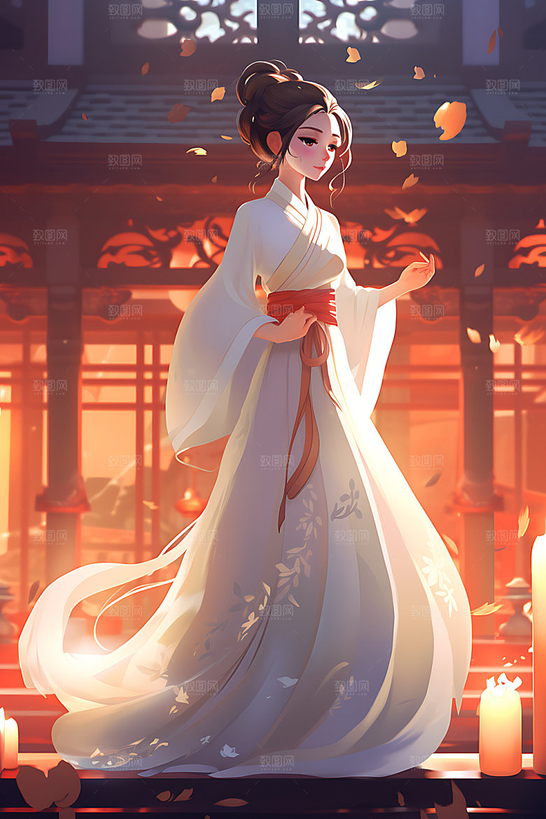 汉服美女手绘中国风插画