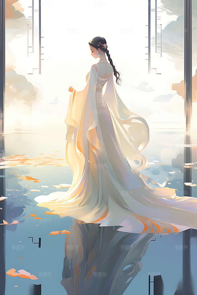 汉服美女中国风手绘插画