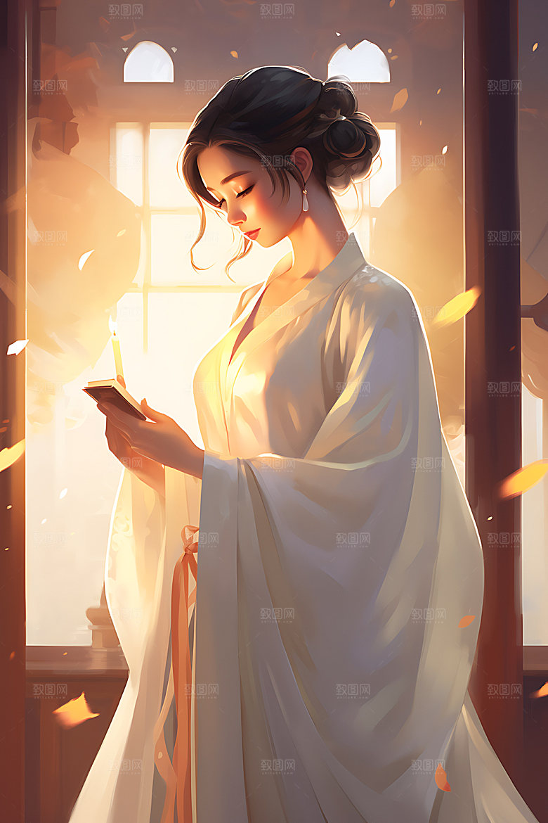 汉服美女古风中式美女插画