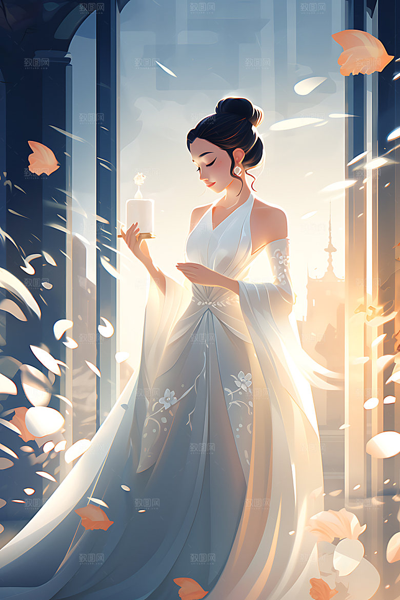 汉服美女中式美女唯美插画
