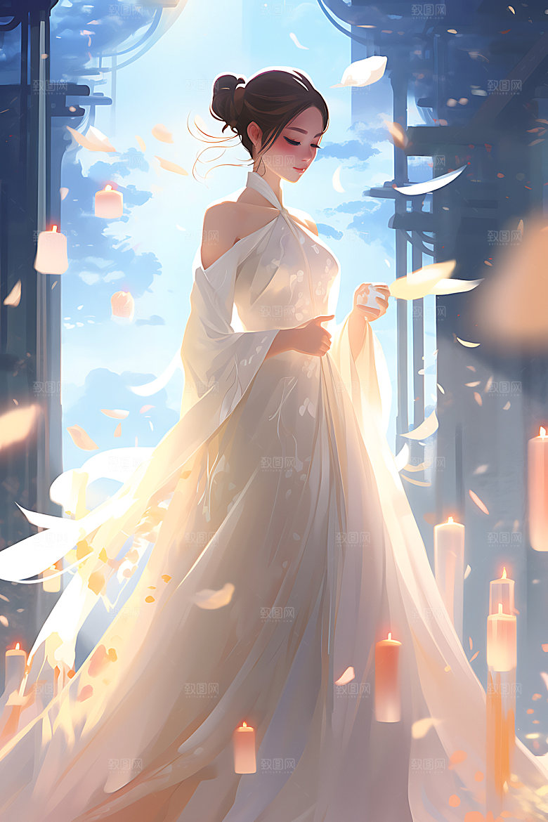汉服美女中国风唯美插画