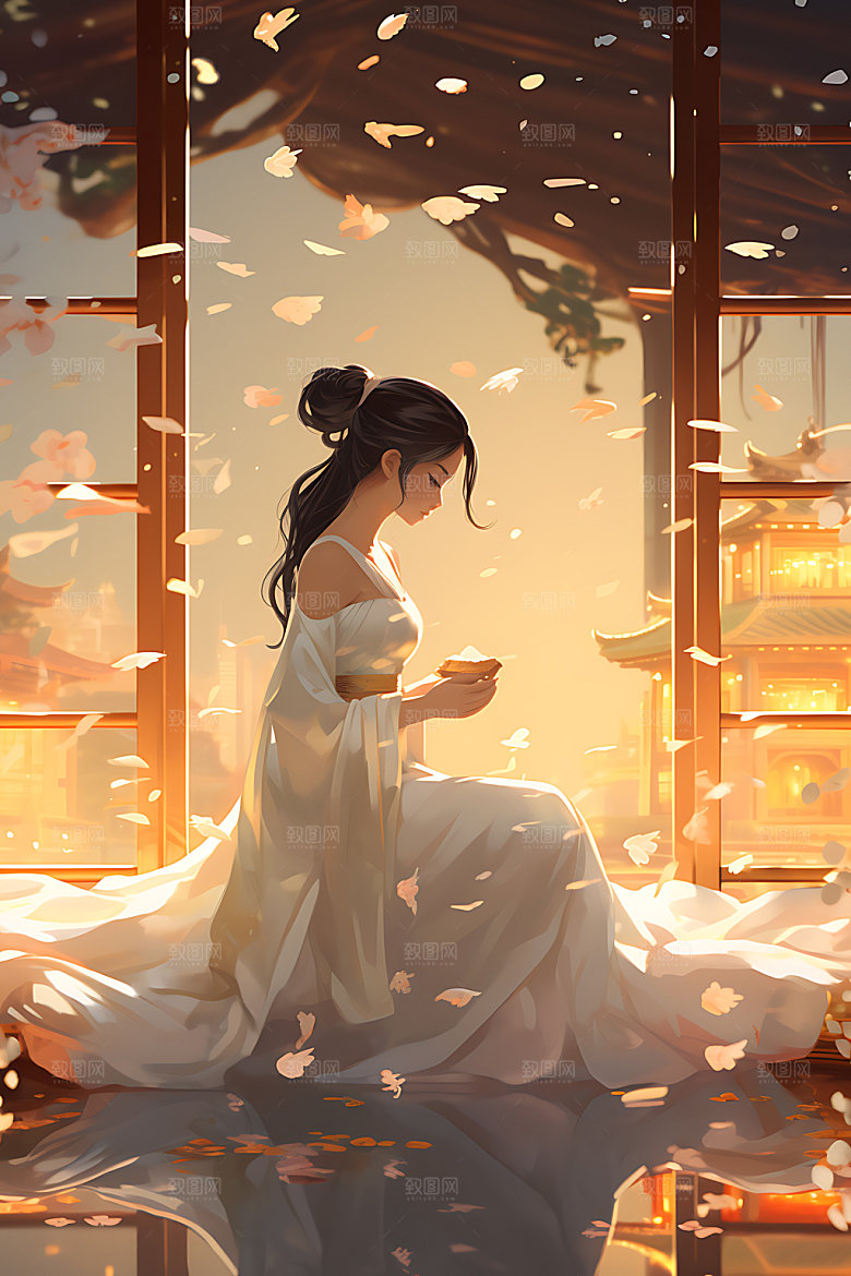 汉服美女中式美女唯美插画