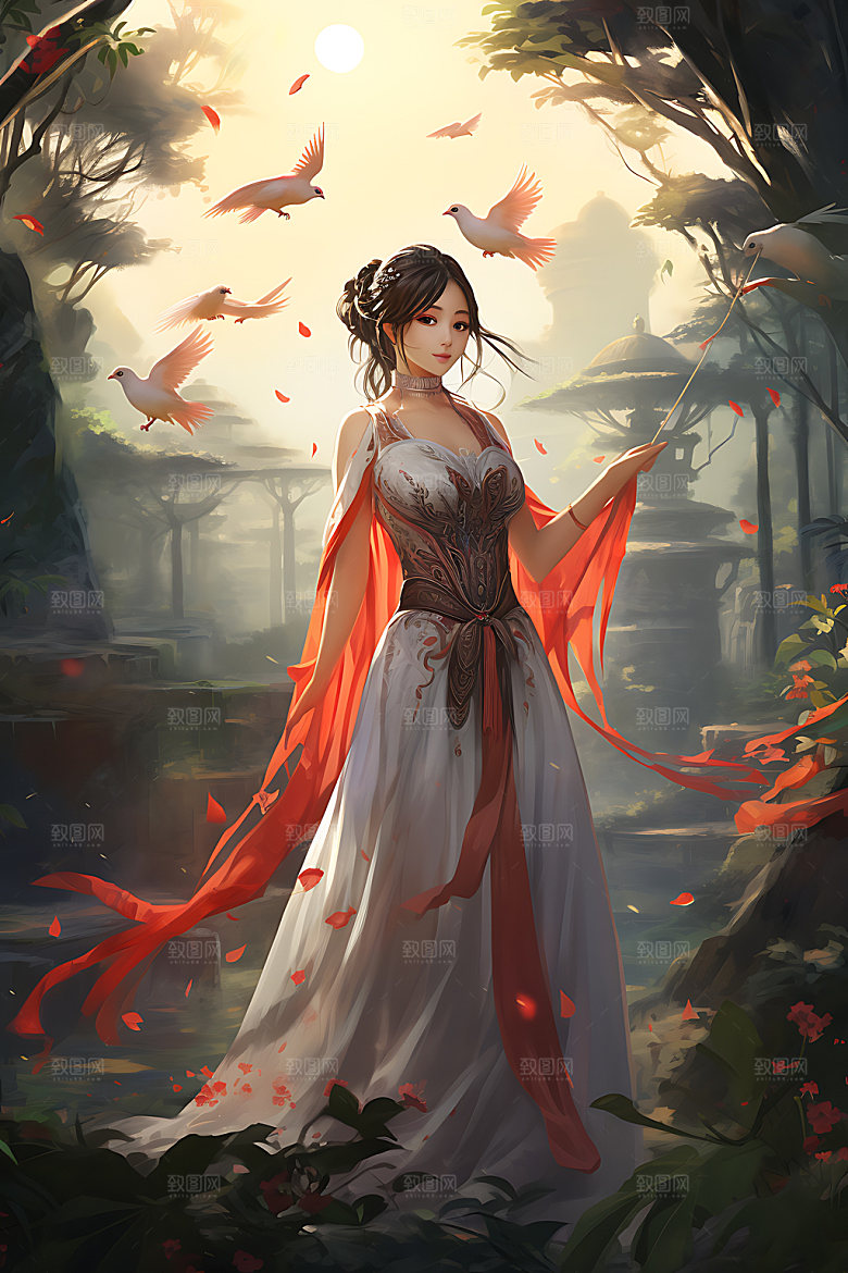 汉服美女唯美中式美女插画