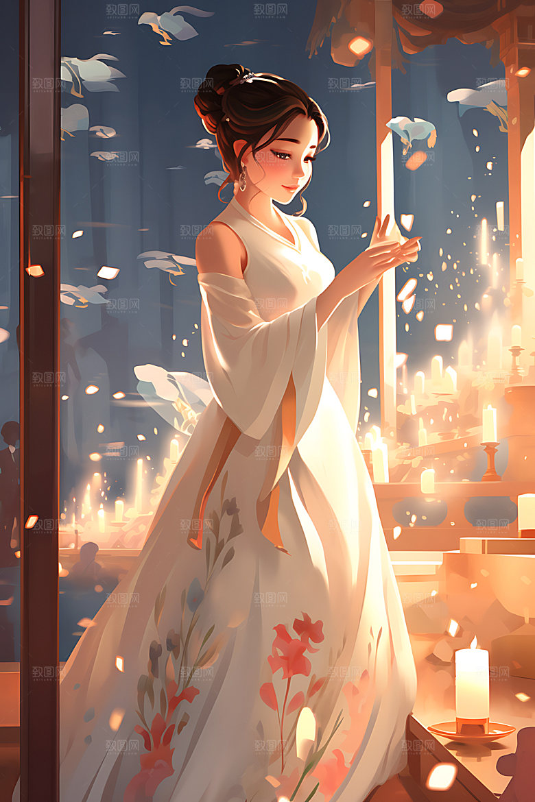 汉服美女古风传统插画