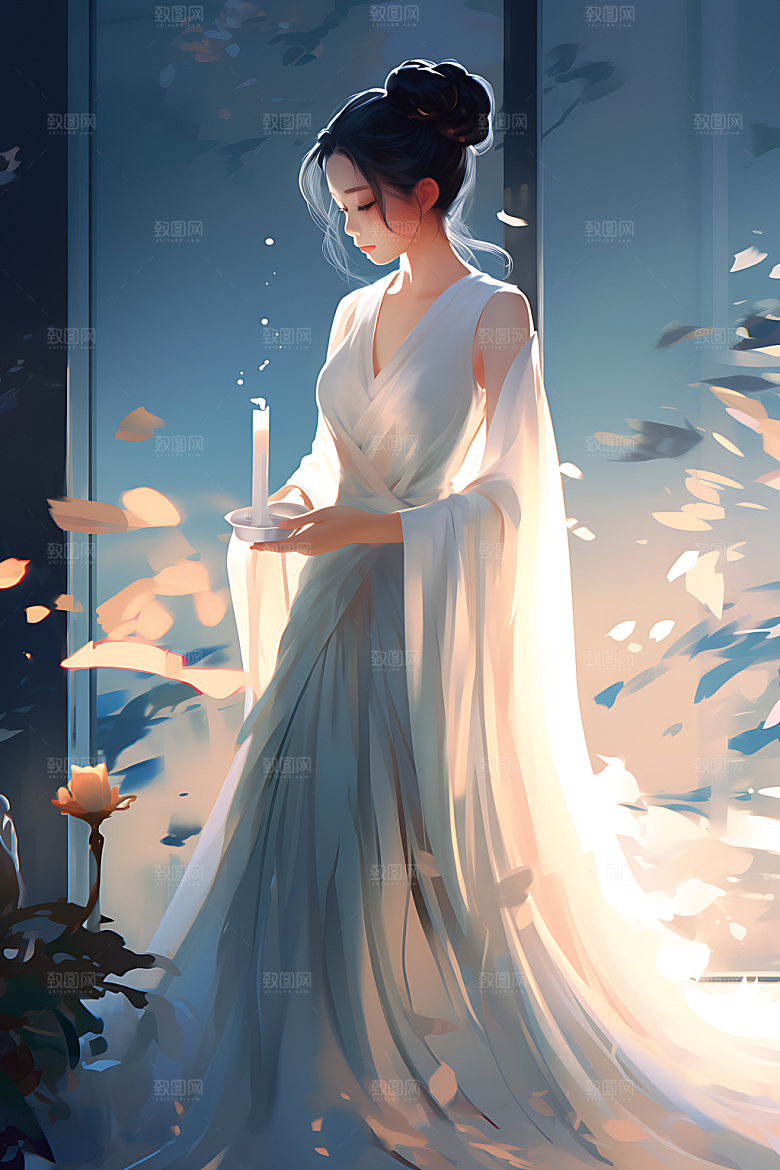 汉服美女手绘传统插画