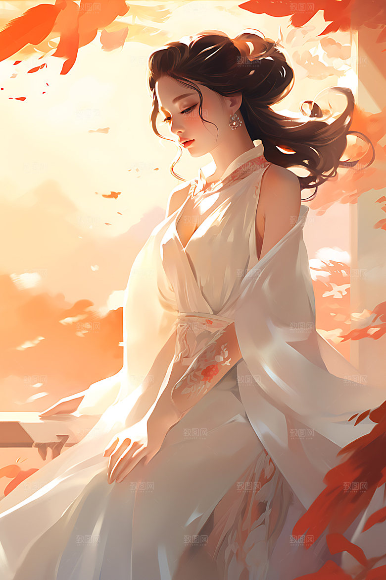 汉服美女手绘中式美女插画