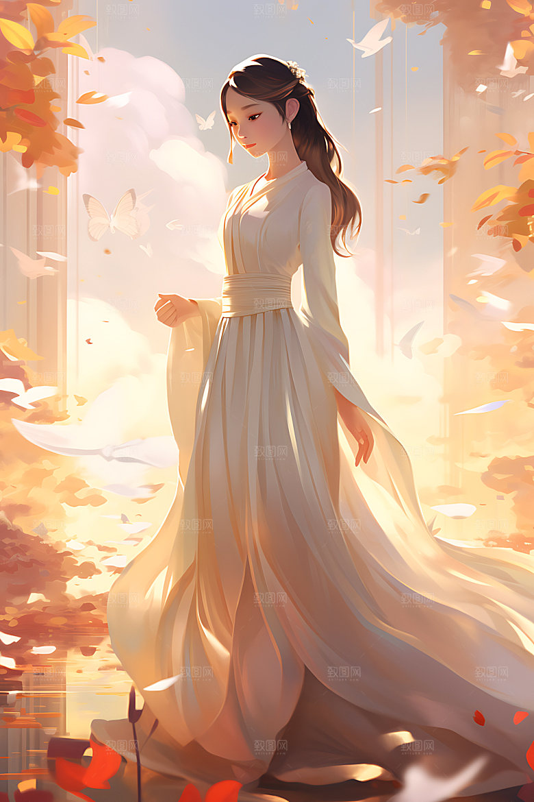 汉服美女中式美女古风插画