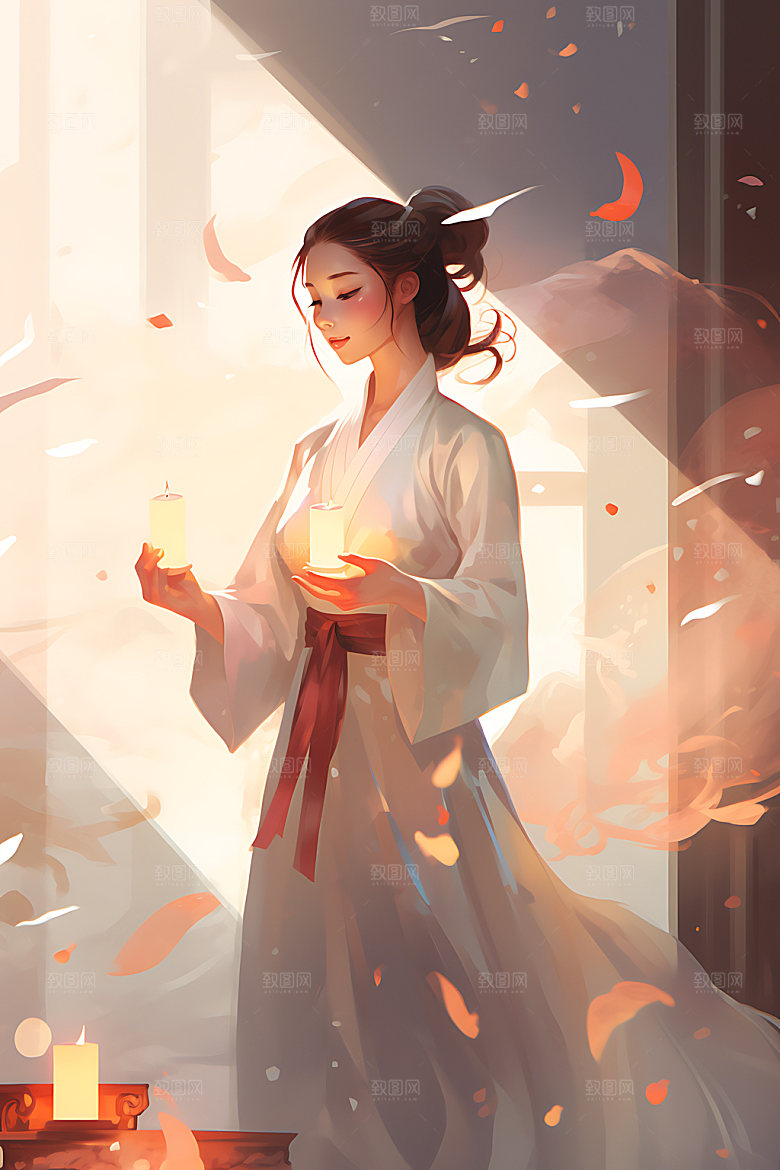 汉服美女古风中国风插画
