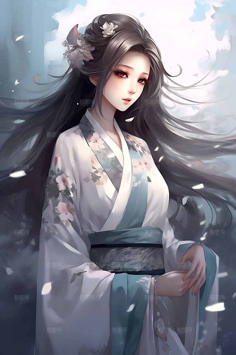 汉服美女中式美女传统插画