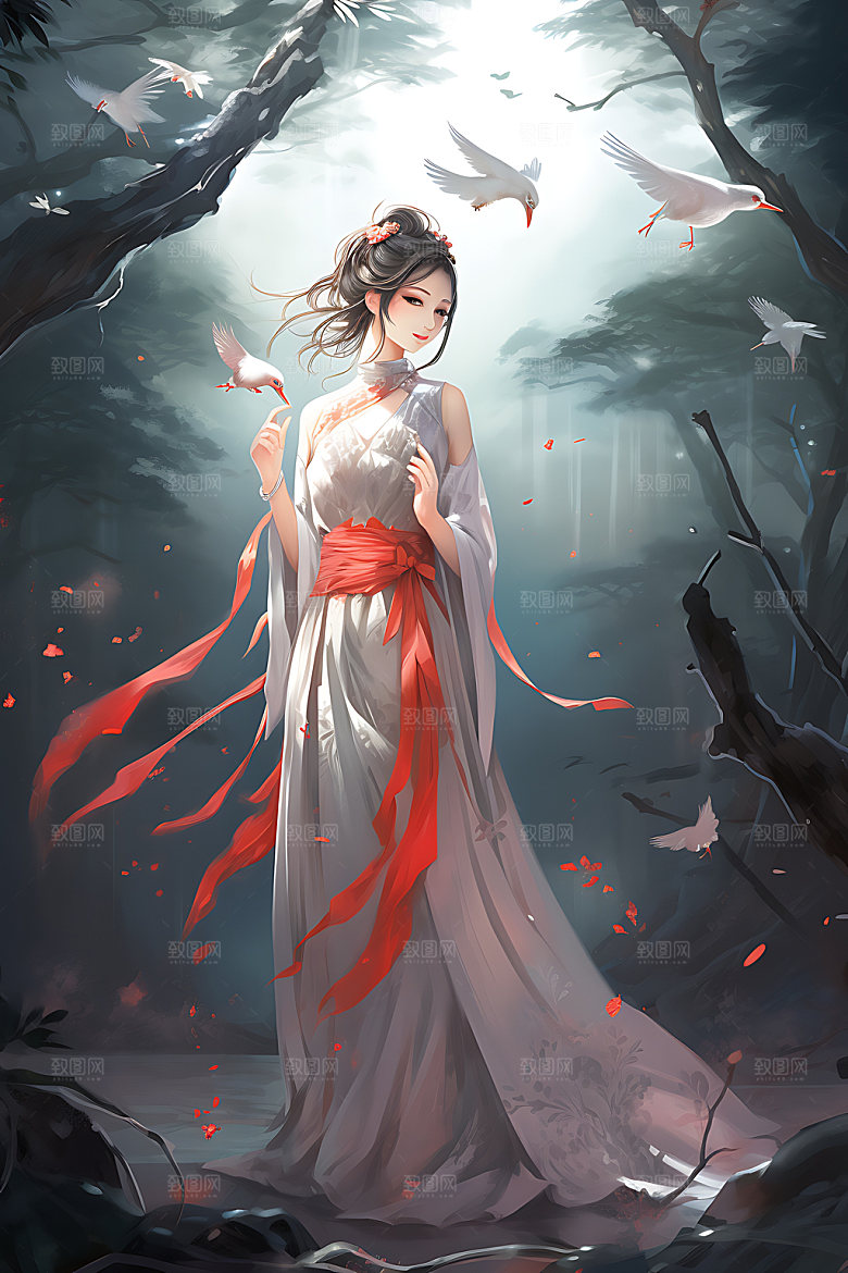 汉服美女唯美中国风插画