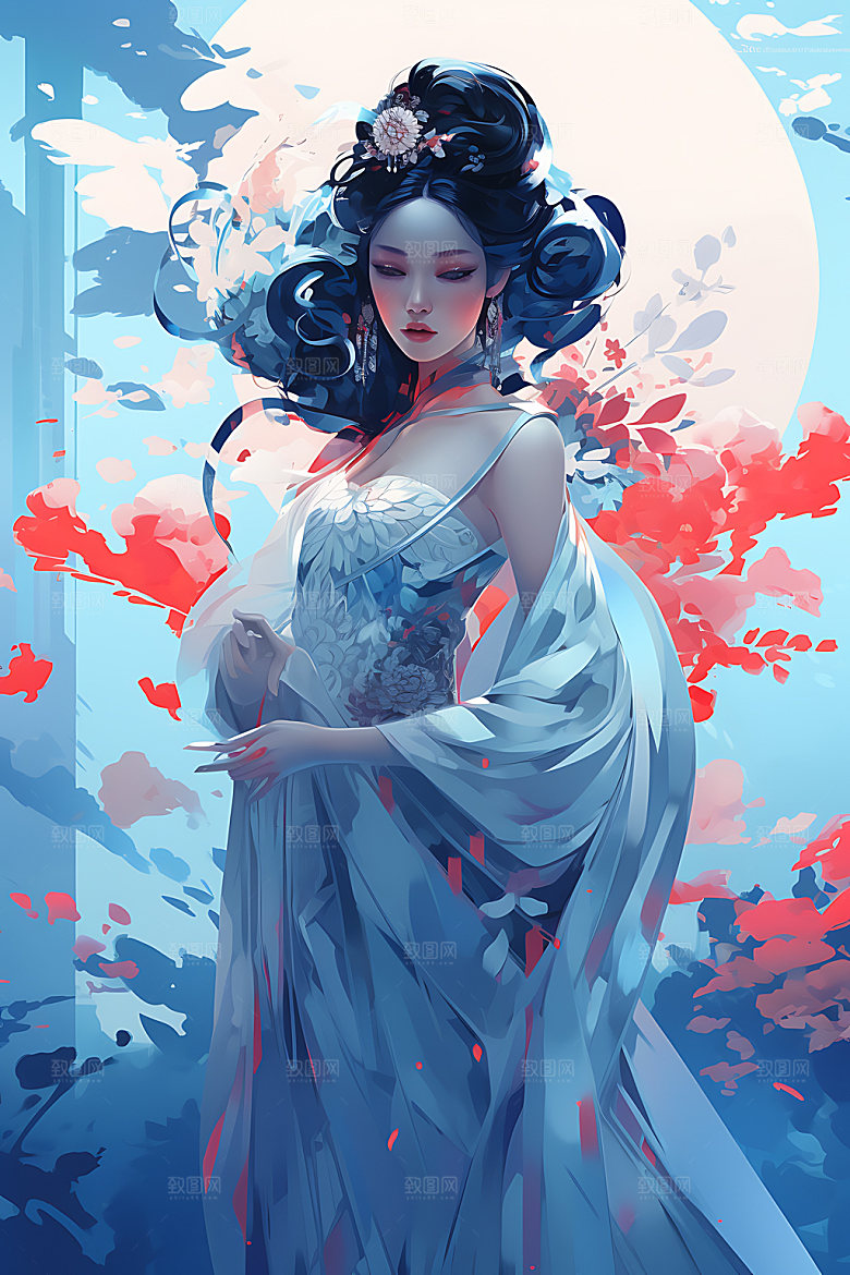 汉服美女手绘中式美女插画