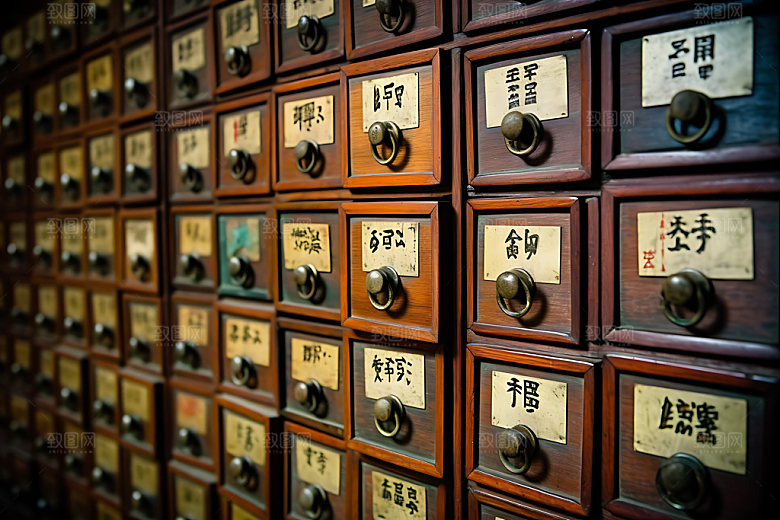 中药柜柜子中医药房摄影图