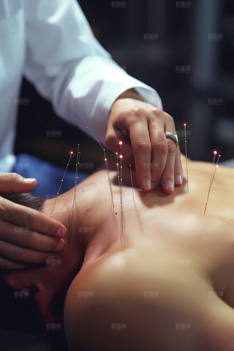 中医针灸医疗穴位针灸摄影图
