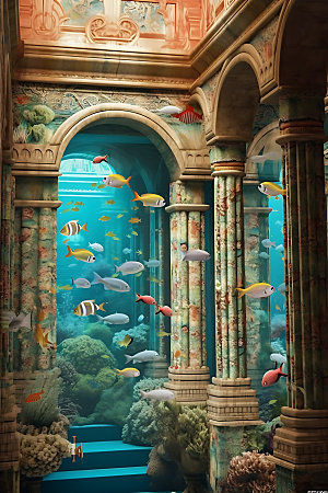 海底遗迹海底幻想海底世界装饰画