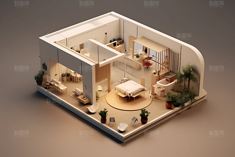 装修视图空间室内模型剖面图
