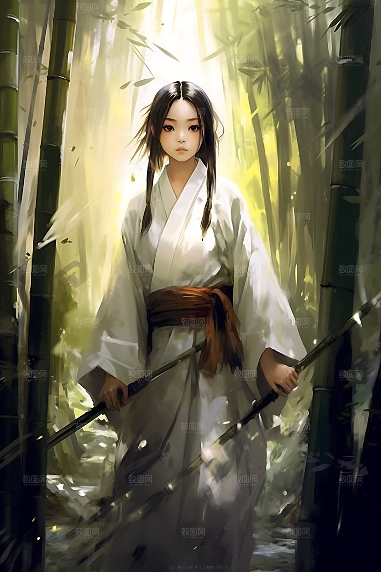 竹林汉服古风唯美插画