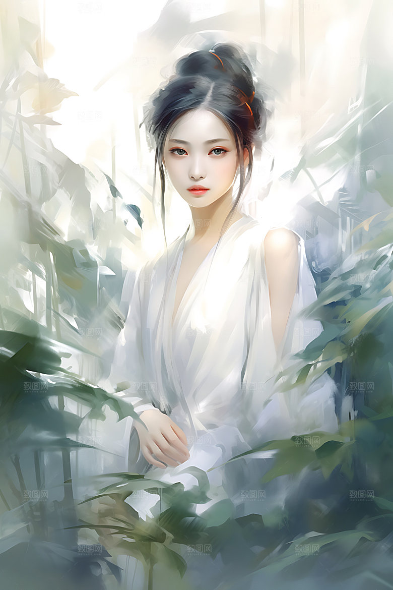 竹林汉服艺术古风插画