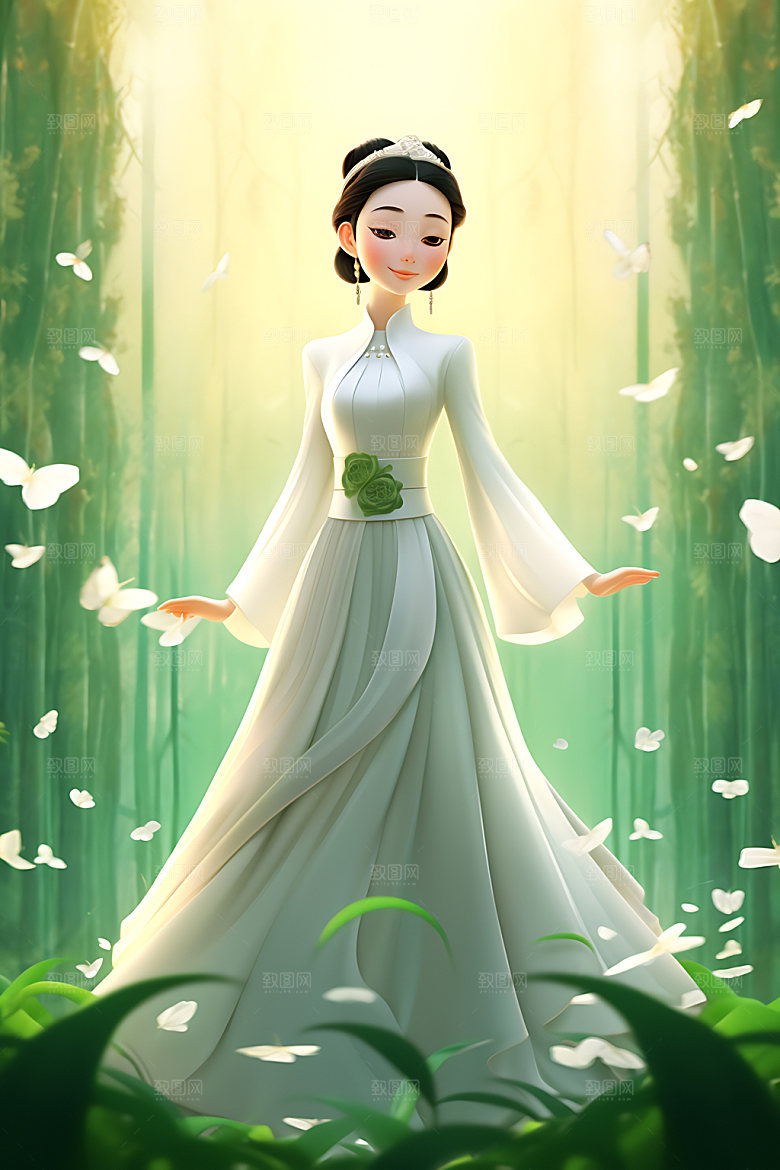 竹林汉服艺术人物插画