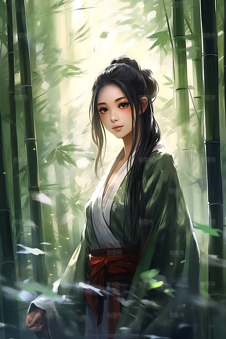 竹林汉服古风艺术插画