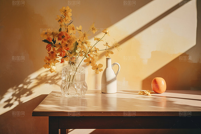 桌上鲜花插花唯美摄影图