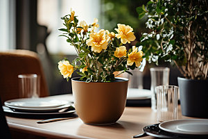 桌上鲜花家居高清摄影图