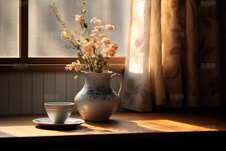 桌上鲜花高清唯美摄影图