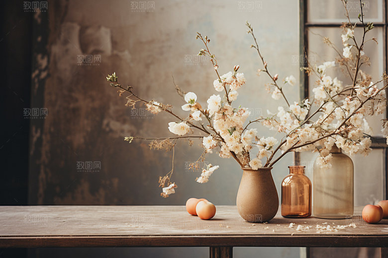 桌上鲜花家居高清摄影图