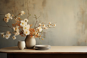 桌上鲜花插花家居摄影图