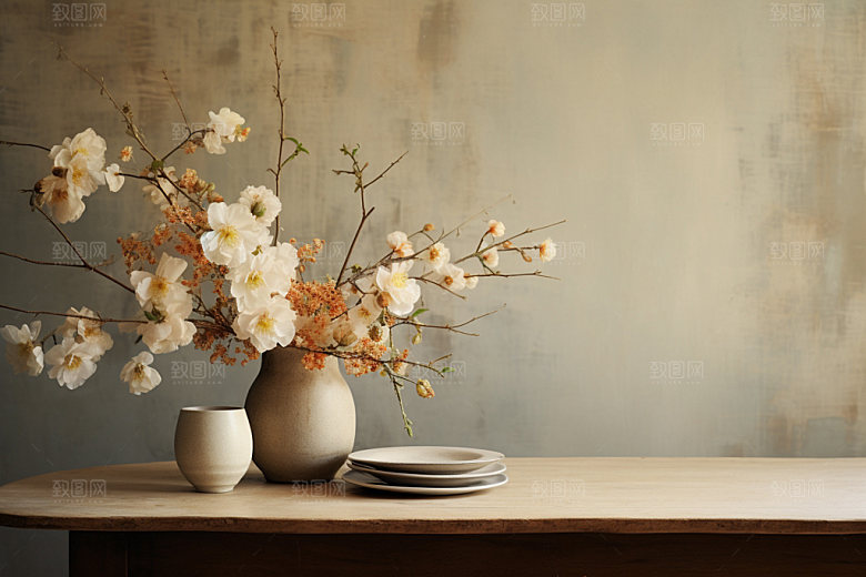 桌上鲜花插花家居摄影图