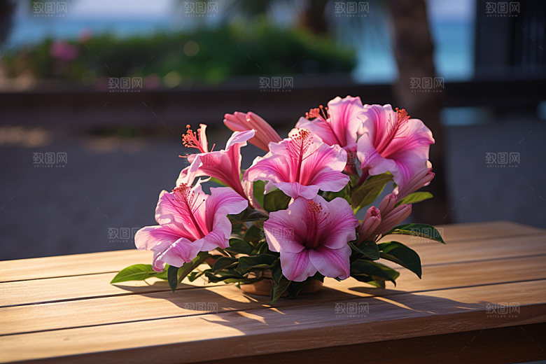 桌上鲜花家居布置摄影图