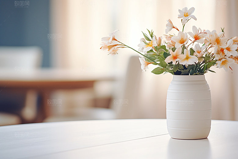 桌上鲜花花瓶唯美摄影图