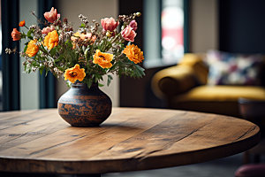 桌上鲜花花艺插花摄影图