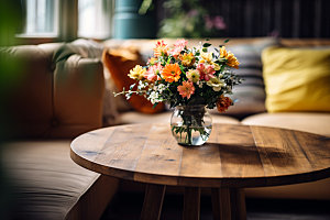 桌上鲜花花瓶花艺摄影图