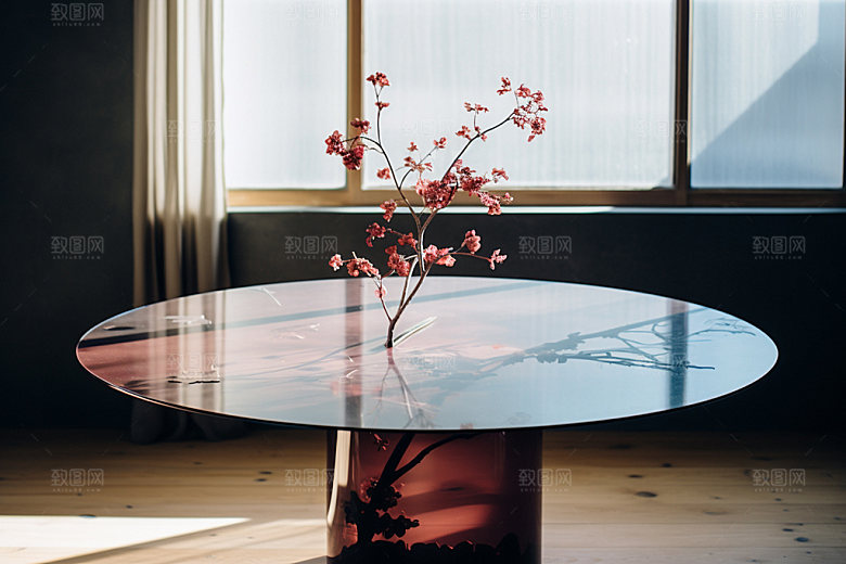 桌上鲜花家居布置摄影图