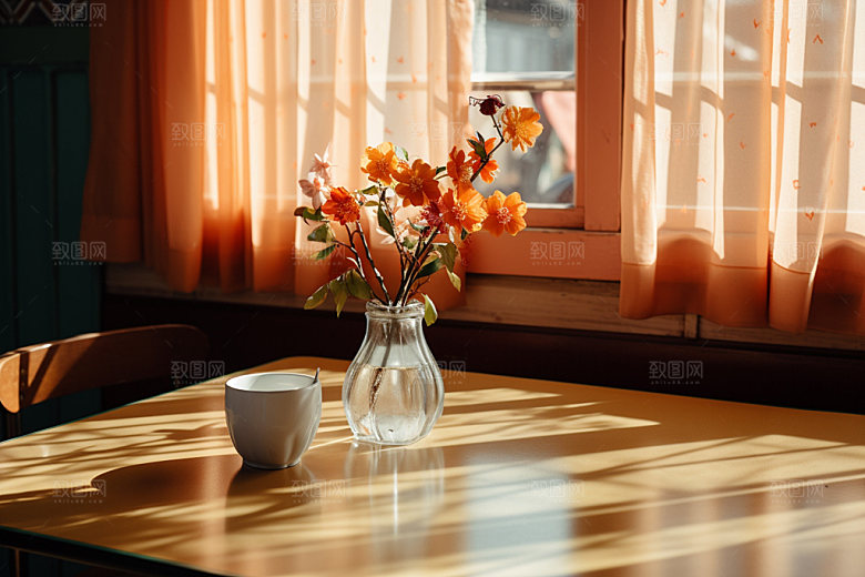 桌上鲜花装饰花艺摄影图