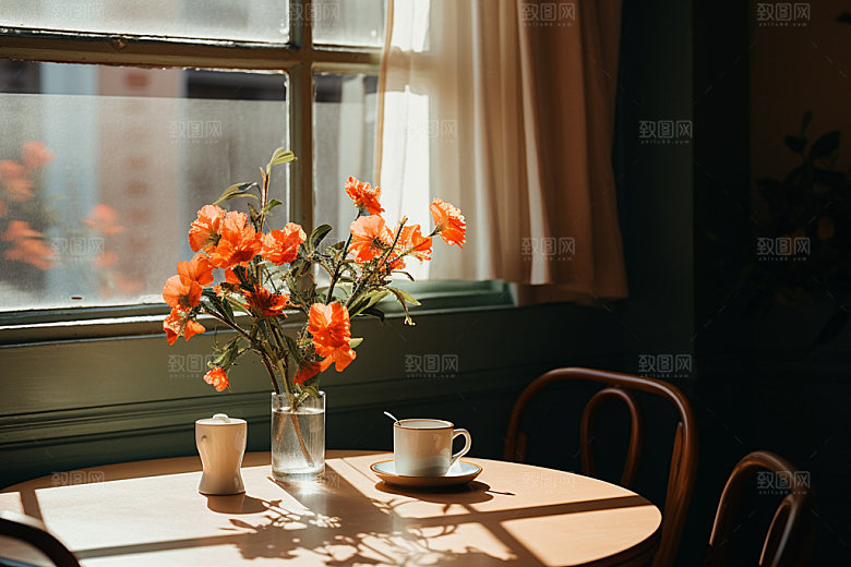 桌上鲜花装饰家居摄影图