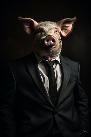 西装猪企业文化商务素材