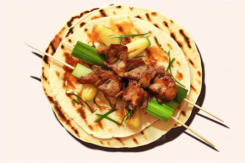 淄博烧烤美食卷饼摄影图