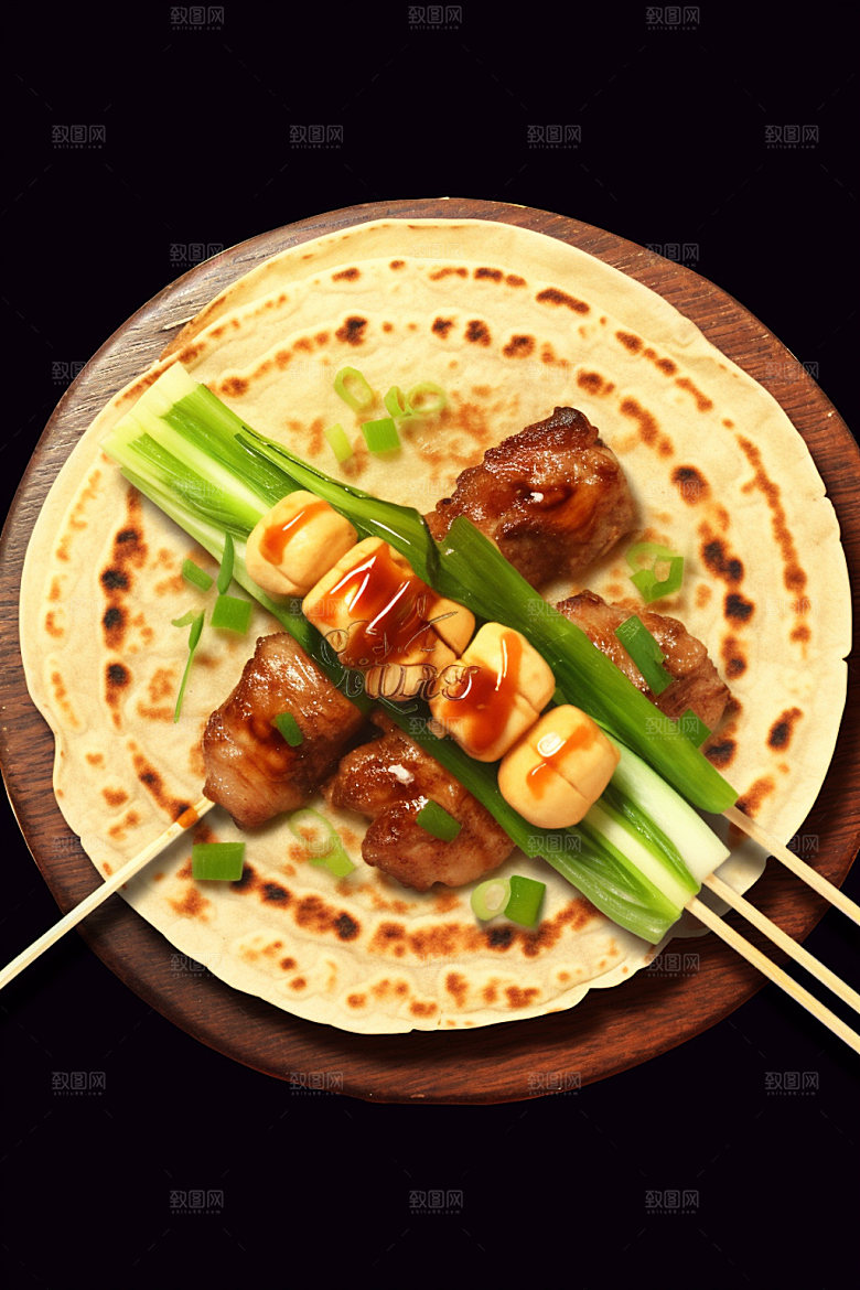 淄博烧烤卷饼美食摄影图